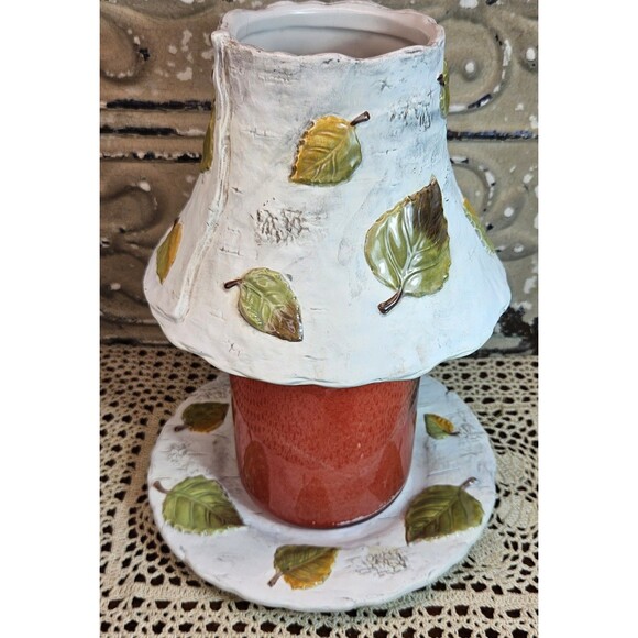 Yankee Candle Ceramic Autumn Leaf Aspen Tree Jar Shade Topper & Underplate (read - Picture 1 of 12